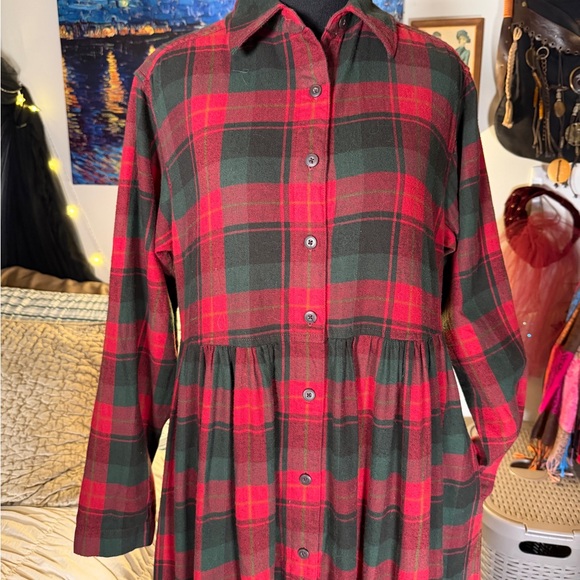 Eddie Bauer Red and Green Flannel Shirt Dress